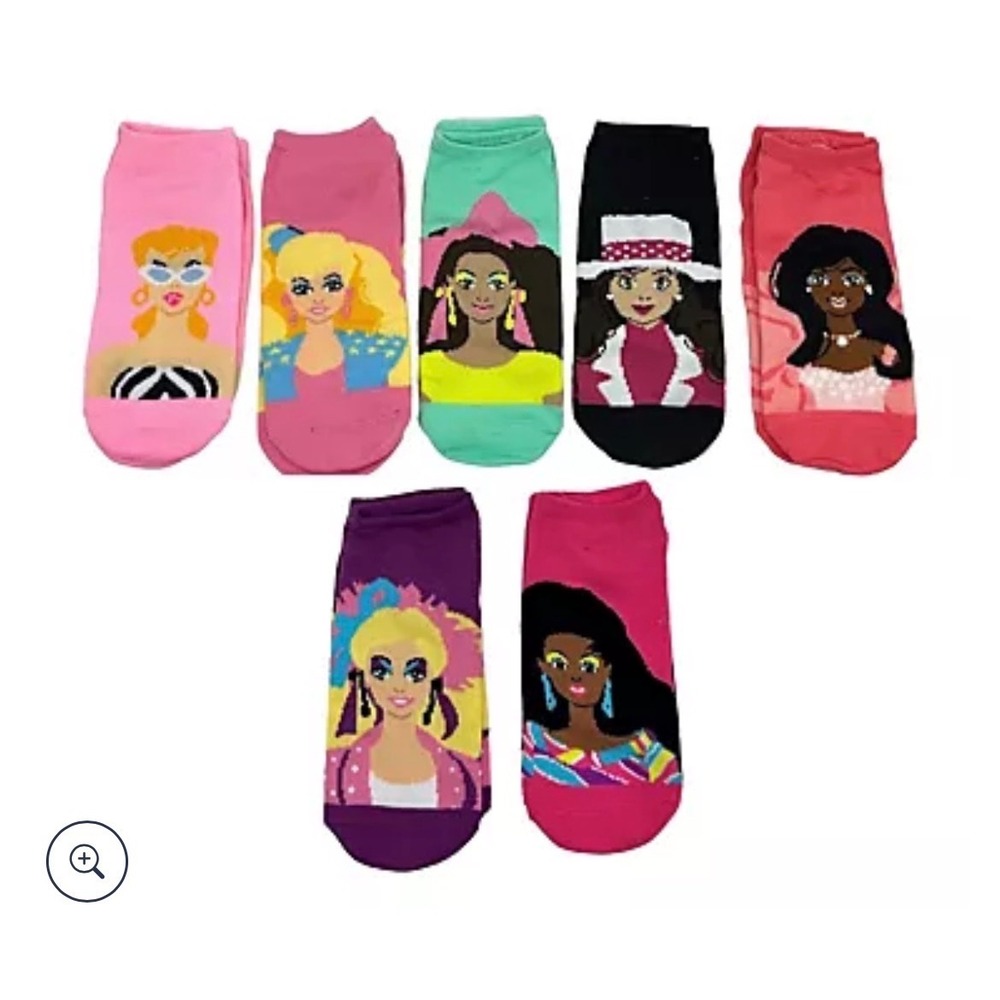 Barbie No-Show Socks 7 Pairs Womens Shoe Size 4-10 Dreamhouse Gift Box Pink New - Picture 3 of 3